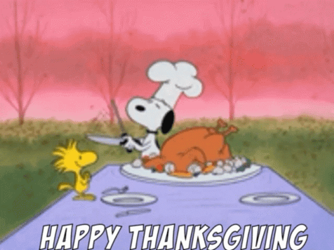 Funny Happy Thanksgiving Woodstock And Snoopy GIF
