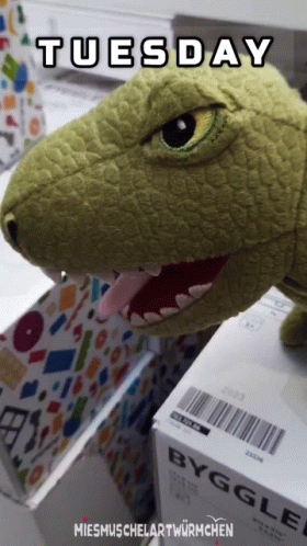 Funny Happy Tuesday Dinosaur Plush GIF