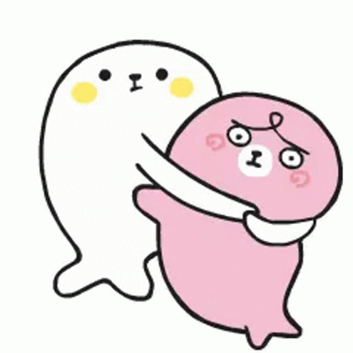 Funny Hug Animated Characters Sweating GIF