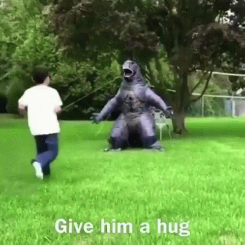 Funny Hug Godzilla Costume Give Him A Hug GIF