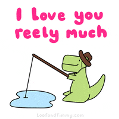 Funny Love Dinosaur Fishing GIF