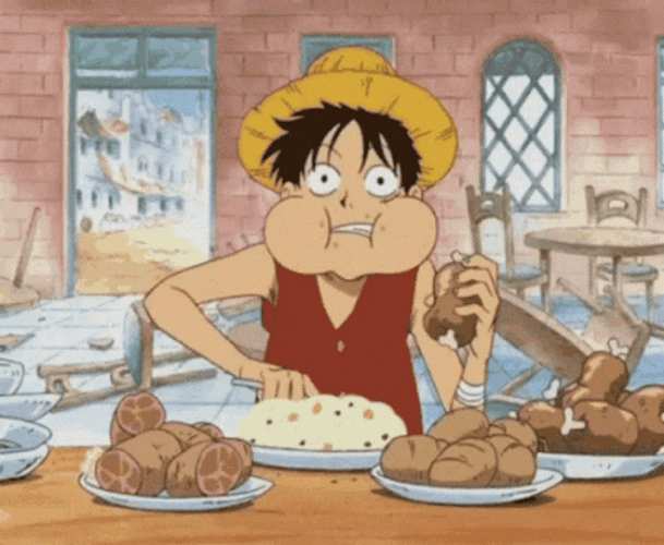 Funny Luffy Overeating GIF 