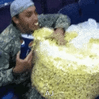 Funny Man Eating Ton Of Popcorn Meme GIF