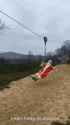 Funny Man In Santa Suit Cable Ride GIF