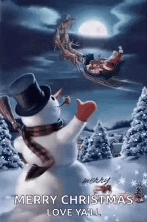 Funny Merry Christmas Waving Snowman GIF