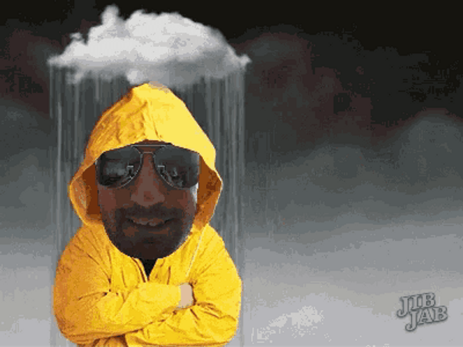 Funny Rain Cloud Following Man Meme GIF