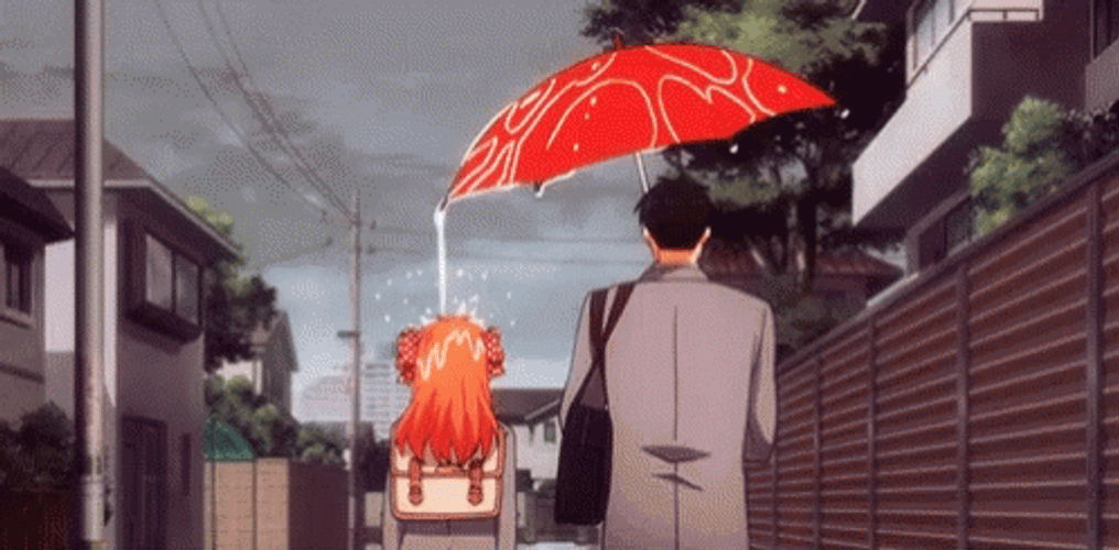 Funny Rain Umbrella Flow Anime Girl GIF 