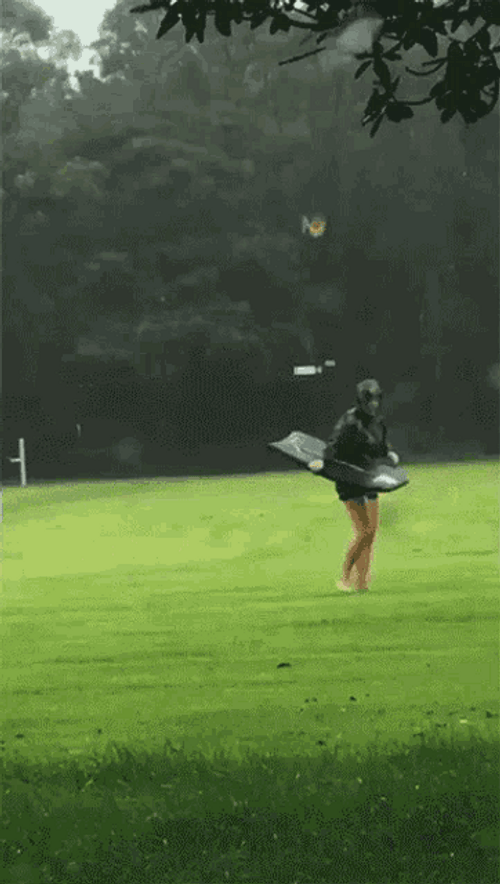 Funny Rain Woman Surf Boarding On Grass GIF