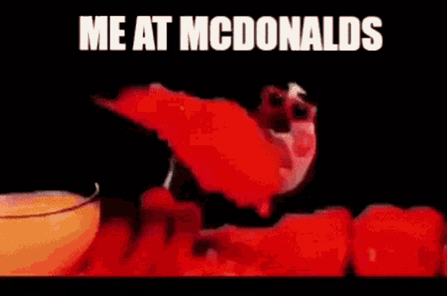Funny Red Bird Puppet Me At Mcdonalds Meme GIF
