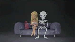 Funny Skeleton Sitting With Barbie GIF