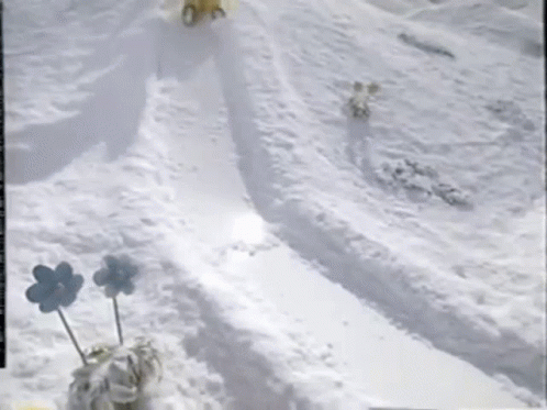 Funny Teletubbies Laa Laa Snow Slide GIF