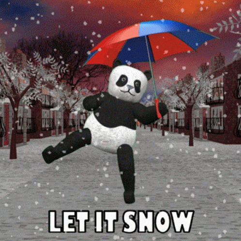 Funny Snow Panda With Umbrella GIF