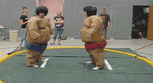 Funny Sumo Wrestler Flying Kick Fail GIF