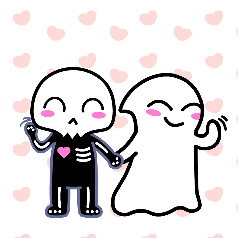 Funny Valentines Day Ghosts Waving And Holding Hands GIF
