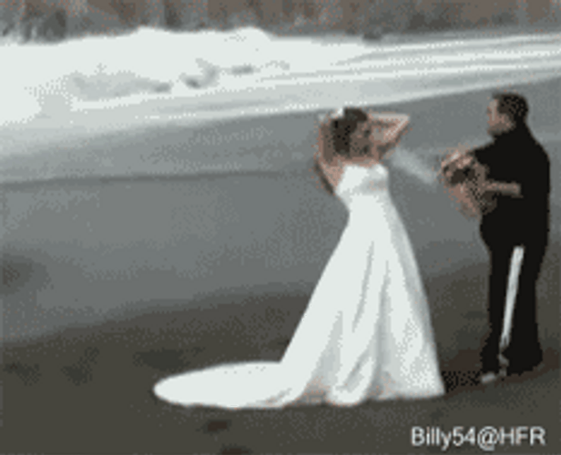 Funny Wedding At The Beach Picture Taking Fail GIF