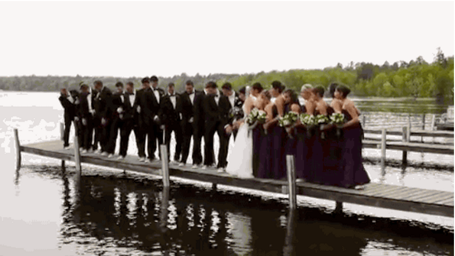 Funny Wedding Entourage Falling In Water GIF