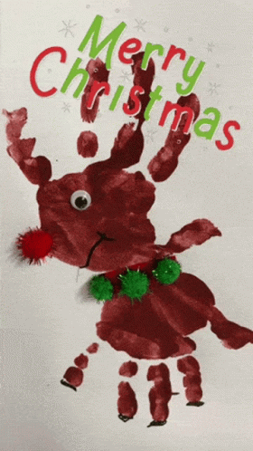 Funny Xmas Hand Print Reindeer GIF