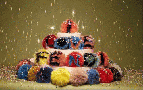 Furry Pom Pom Birthday Cake With Confetti
