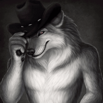 Furry Wolf in Cowboy Hat Smiling