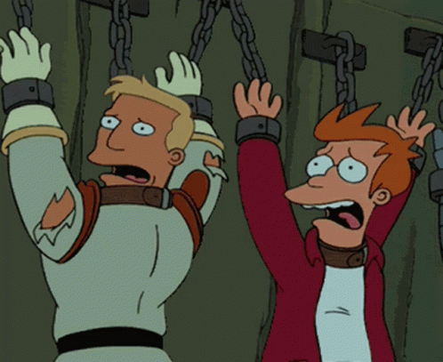 Futurama Zap And Fry Hands Up GIF