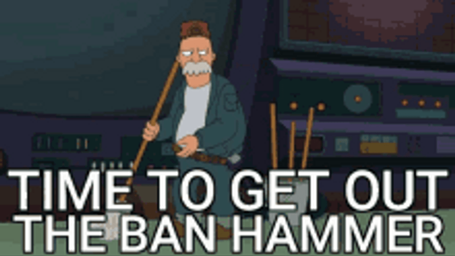 Futurama Scruffy Take Out Ban Hammer GIF