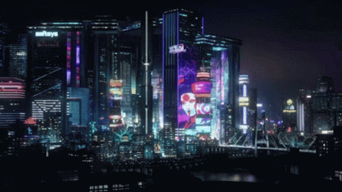 Futuristic City at Night With Saharas Building