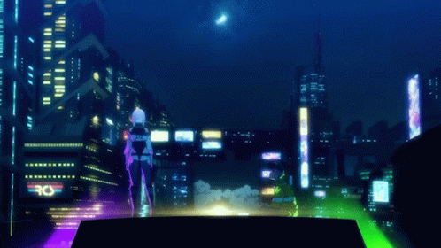 Futuristic City at Night with Tokyo Neon Sign