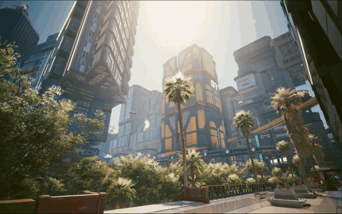 Futuristic City With Buildings and Trees Saying GT