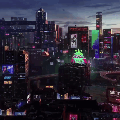 Futuristic City With Music Studios Sign
