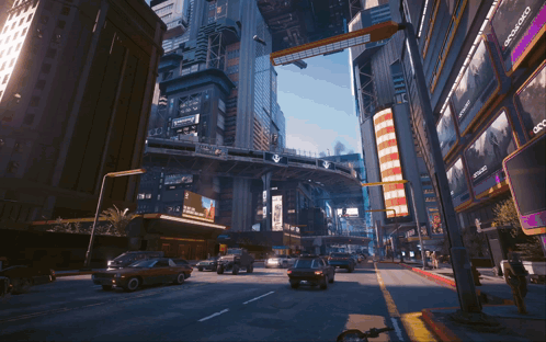Futuristic City With Purple Sign Saying A