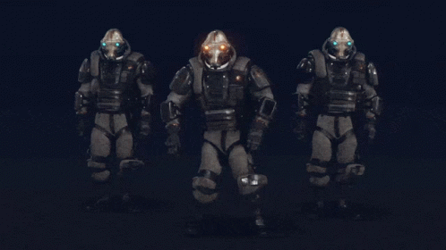 Futuristic Soldiers Walking in Dark