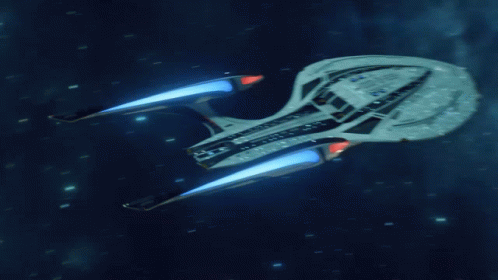 Futuristic Spaceship Flying Through Starry Sky