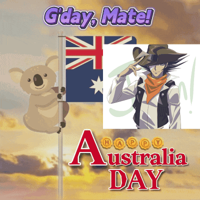 G Day Mate Australia Day Greeting Card With A Koala And A Man In A Cowboy Hat GIF