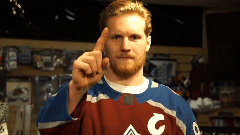 Gabriel Landeskog Raising Two Finger While Standing GIF