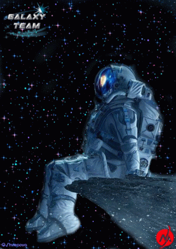 Galaxy Team Poster Astronaut Sitting on Planet