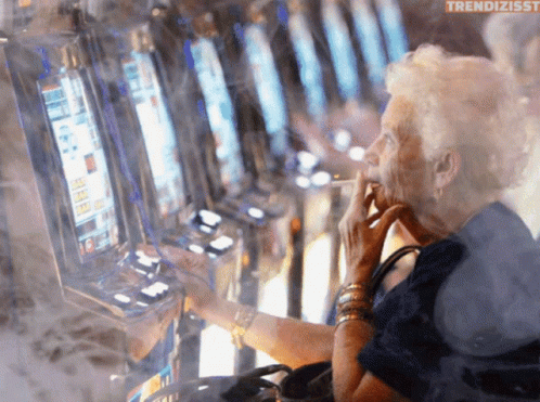 Gambling Old Lady Playing In Casino GIF