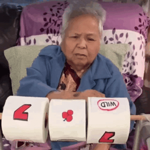 Gambling Funny Lady Playing Tissue Slot Machine GIF