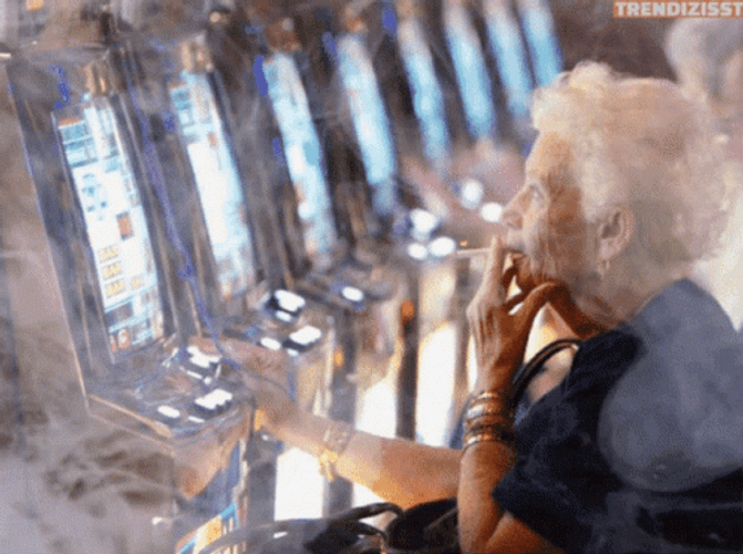 Gambling Old Lady Playing In Casino GIF