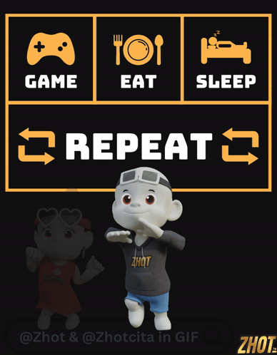 Game Eat Sleep Repeat Poster With Cartoon Character