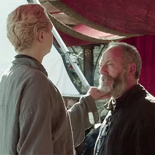 Game Of Thrones Brienne Holds Man's Beard GIF