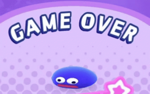 Game Over Sign With Blue Cartoon Character