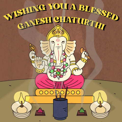 Ganesh Chaturthi Cartoon with Candles and Incense