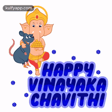 Ganesha Holding Mouse Happy Vinayaka Chavithi