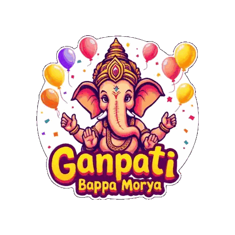 Ganpati Bappa Morya Logo with Elephant and Balloons