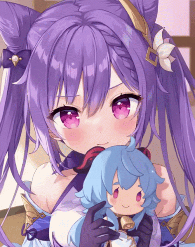 Ganyu Hugging Qiqi Doll GIF