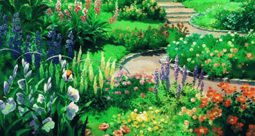 Garden With Flowers And Plants GIF
