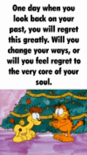 Garfield And A Dog Are Standing Next To A Christmas Tree . GIF