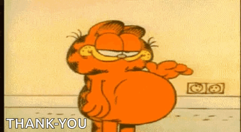 Garfield Cartoon With Big Belly And Thank You GIF