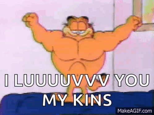 Garfield Flexing Muscles Saying I Luuuuvvv You My Kins GIF