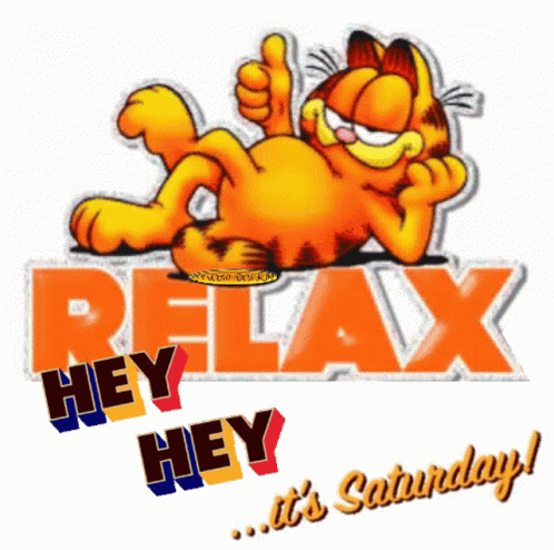 Garfield Giving A Thumbs Up With The Words Relax Hey Hey Saturday GIF